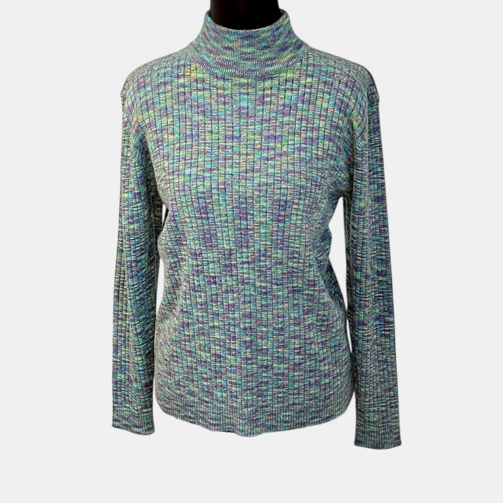 Karen Scott Women's Cotton Multicolored Ribbed Turtleneck Sweater‎ Size Large